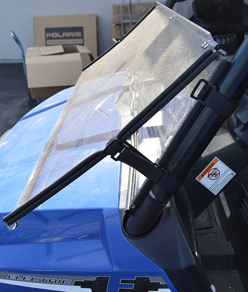 Polaris Ranger windshield in the folded position
